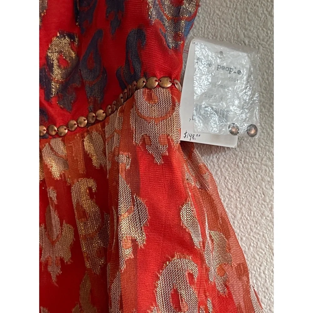 Free People Mini Dress Red Bronze Metallic Sleeveless Dress NWT SZ 4 - Picture 8 of 14